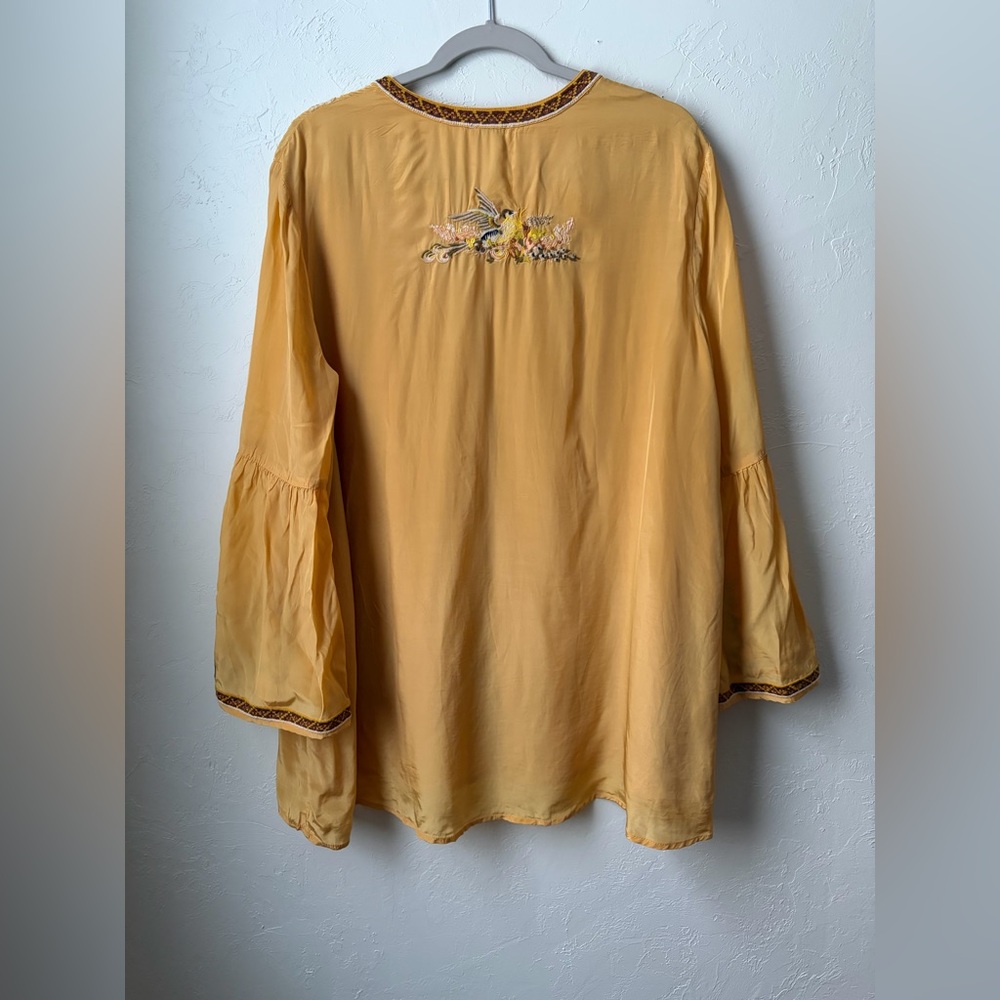 Sundance Golden Hopes Tunic Yellow Embroidered Bird Top Size XL - Picture 7 of 8